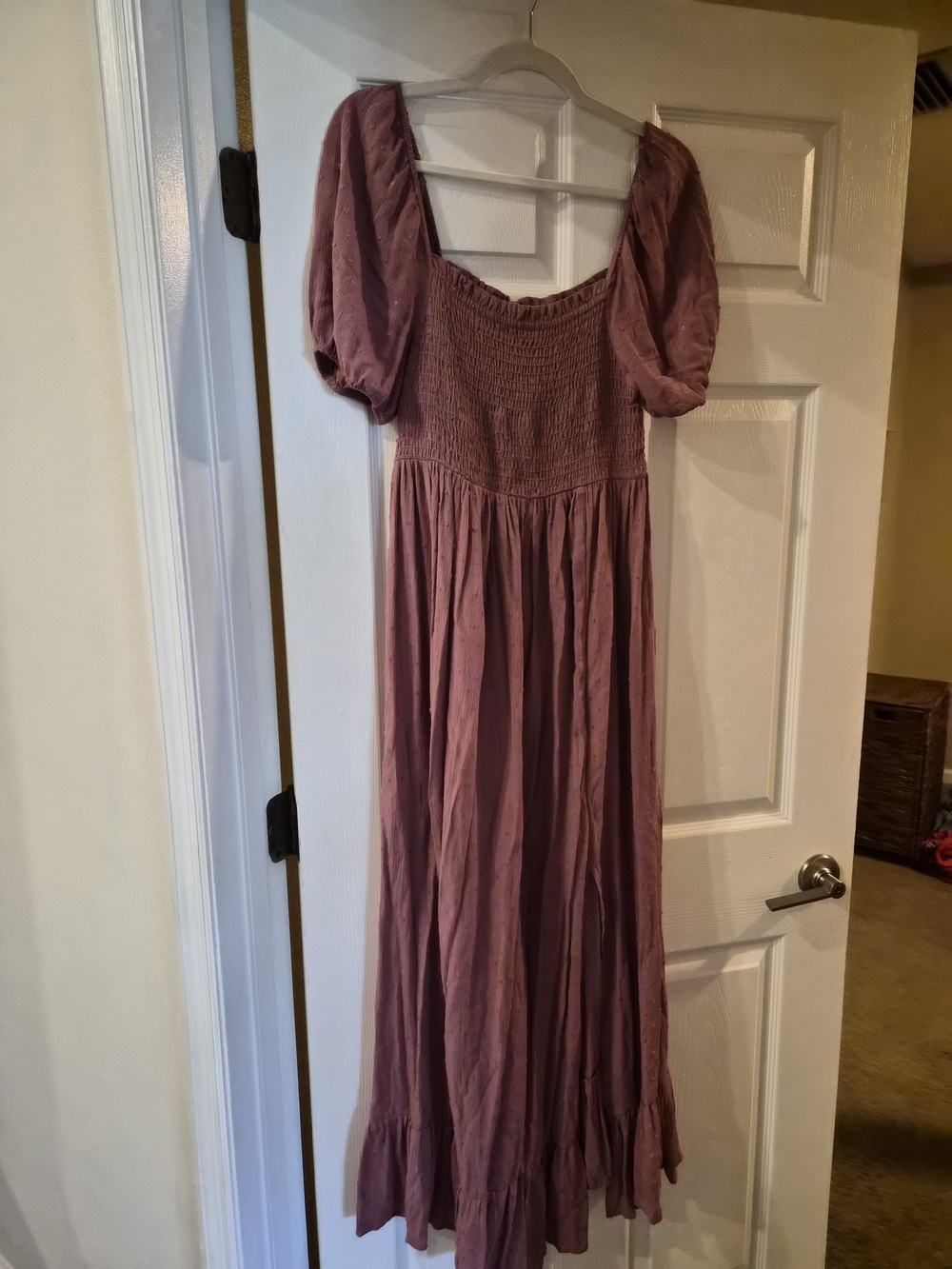 Pinkblush Mauve Puff-Sleeve Smocked Maxi Dress Maternity Bump Friendly
